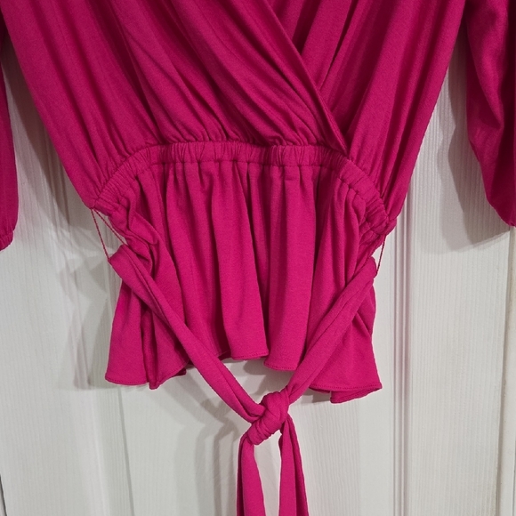 Lauren Ralph Lauren Hot Pink Faux Wrap Jersey Knit Peplum 3/4 Sleeve Top‎ - Picture 7 of 14